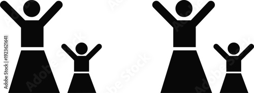 Collection of black silhouettes featuring business professionals, construction workers digging with shovels, music conductors, and family icons, flat vector illustration.