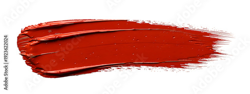 Red paint brush stroke texture isolated on white background, glossy acrylic smear with rough edges for design banner and copy space featuring textured, abstract, graphic with template and art