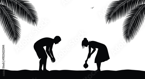 Gardening silhouette icons, planting watering vector illustration, environmental care design set, sustainability nature art flat vector