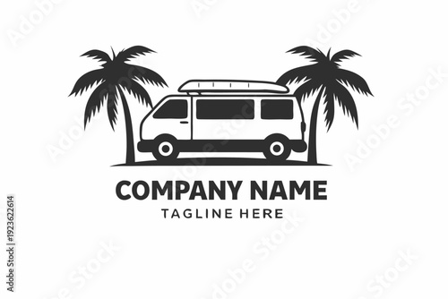 Silhouette campervan showcases palm trees with sleek roof rack for adventure seekers