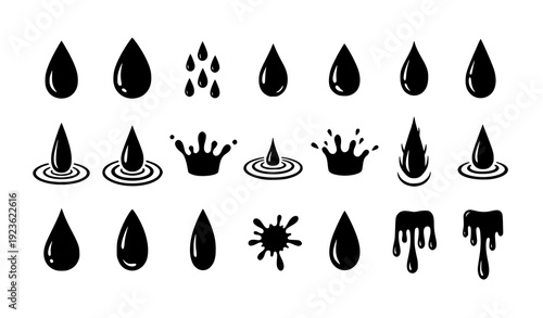 Water Drop and Splash Silhouette Vector Collection in Simple Doodle Style Isolated on White Background