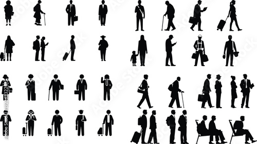 Bus Stop Pictogram Silhouette Icon Set Public Transport Waiting Silhouette Vector Pack