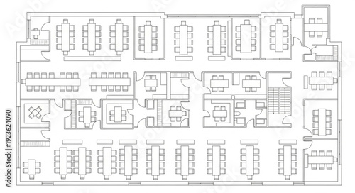 Detailed architectural blueprint showcasing office layout and room arrangements for efficient workspace design.