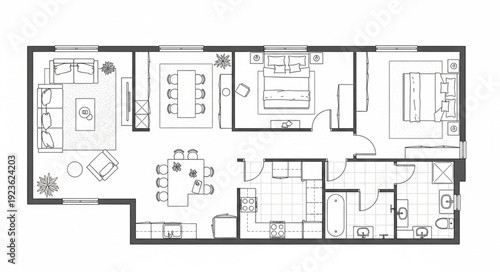 Detailed architectural floor plan showcasing interior layout and design elements for a residential property.