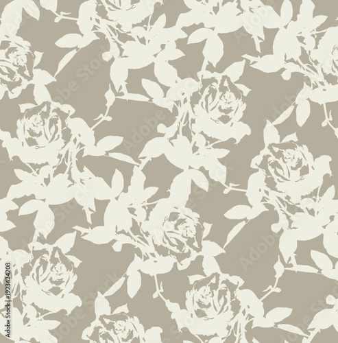Beige roses seamless vector pattern for elegant wedding projects