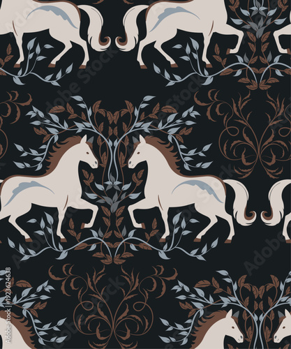 Medieval seamless horses decorative vector pattern