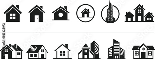 house, home, property, realestate, building, architecture, city, urban, housing, residence, skyline, construction, estate, icon, vector, silhouette, modern, town, apartment, infrastructure