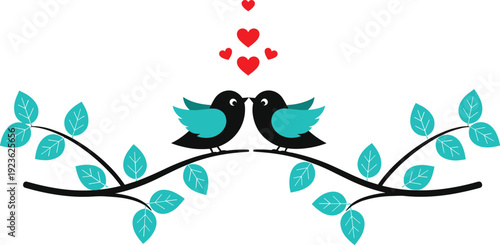 love birds couple heart romance romantic valentine branch nature cute illustration vector design decorative greeting wedding anniversary passion symbol cartoon