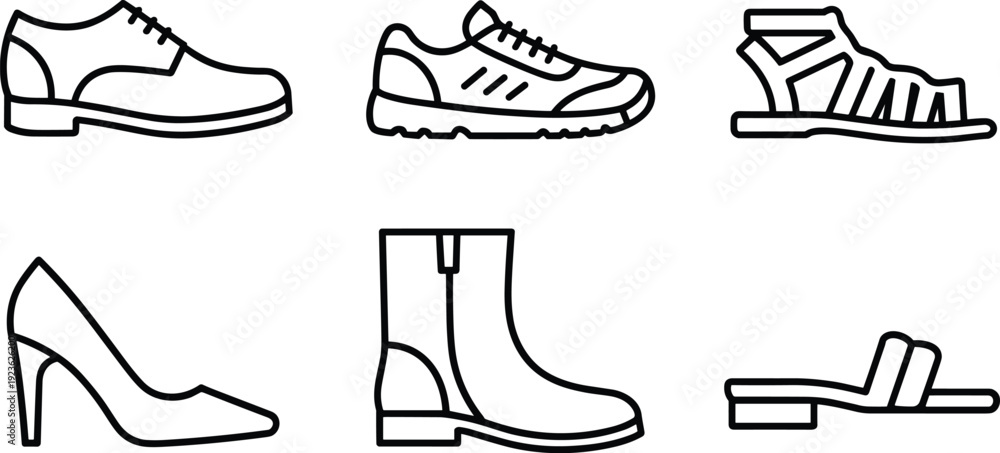 Εκτύπωση καμβά Footwear icons set including sneakers, boots, heels and sandals vector illustrat