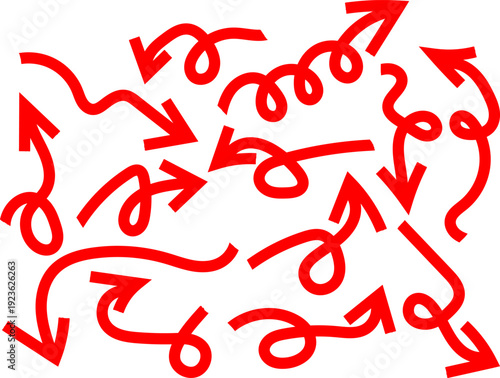 red arrows in varying curves and directions