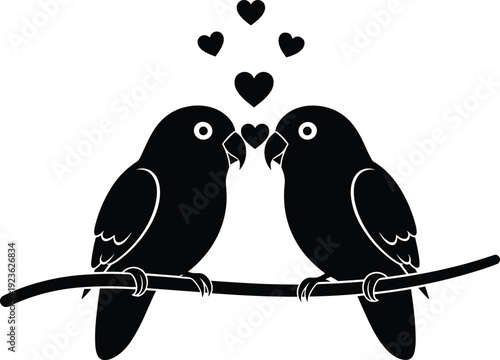Lovebirds Silhouette Couple Birds Heart Romance Romantic Valentine Affection Connection Together Nature Wildlife Black Vector Illustration Design Minimalist Cute Symbol