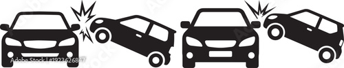 Car accident with collision impact lines, vehicle crash icons, traffic accident symbol, emergency concept