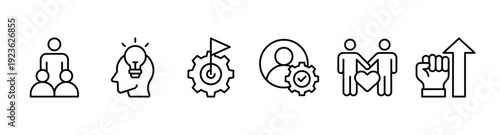 Team building banner web icon vector illustration concept with icons of team spirit, inspiration, goals, competence, support, and motivation