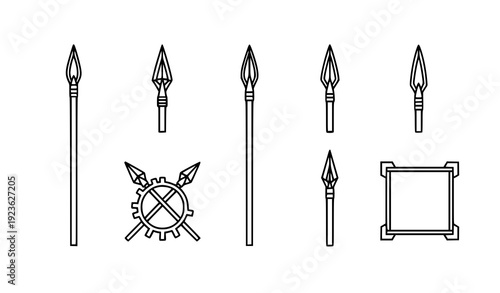Spear Outline Icon Set Ancient Greek Viking Weapon Line Vector Collection Transparent