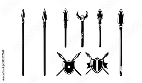 Ancient Spear Icon Set Viking Greek Weapon Silhouette Crossed Spears Vector Collection Transparent Background