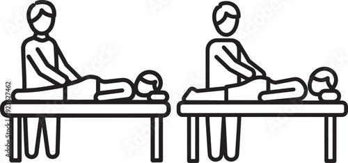 Icons depicting a person receiving a massage on a table. Wellness, spa, relaxation, therapy, healing and self-care concept