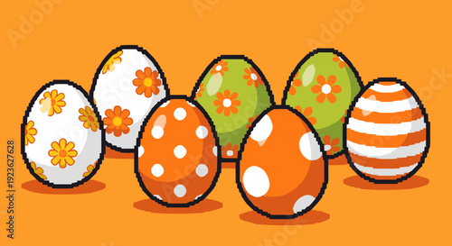 A collection of decorated Easter eggs in vibrant colors and patterns in a flat minimalist vector style, perfect for spring holiday designs