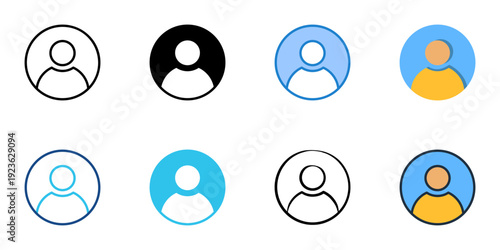 Profile icons set multiple style collection. Editable stroke 
