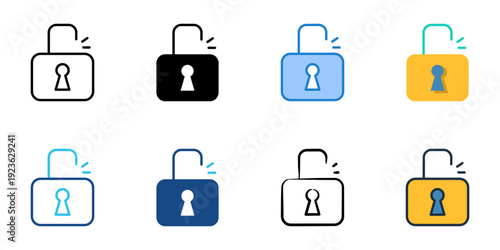 Unlock icons set multiple style collection. Editable stroke 

