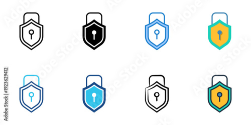 Security icons set multiple style collection. Editable stroke 
