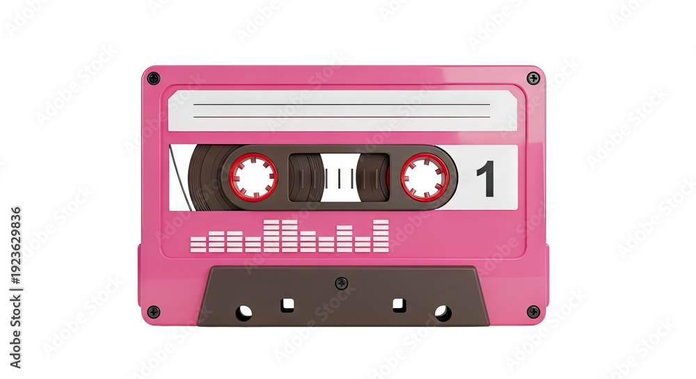 Fototapeta premium Pink Cassette Tape with Volume Equalizer Graphic and Number 1