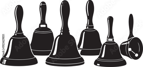 Black bells in a row on white background illustration