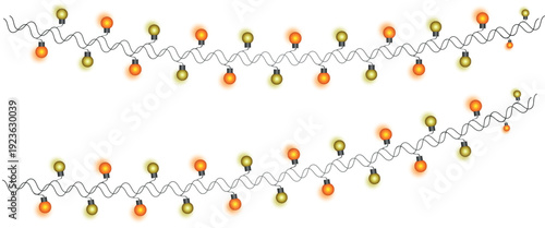 Yellow and orange glowing fairy lights hanging in decorative patterns