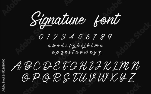 Modern Monoline Signature Font with Numbers Vector