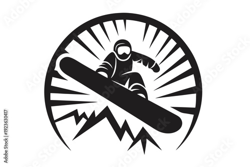 Smiling retro rabbit enjoys snowboarding with a joyful expression and vintage cartoon style