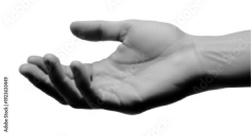Halftone Open Palm Receiving Hand Vector Illustration Isolated on White Background