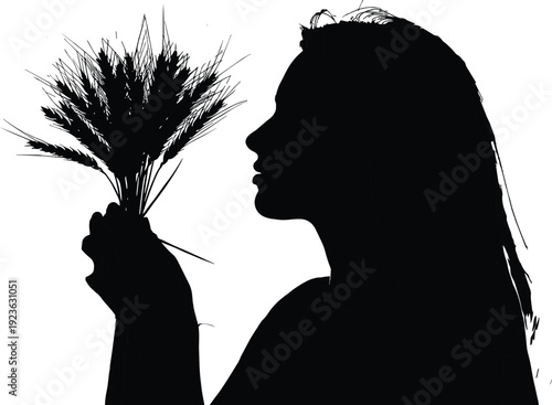 Woman Silhouette Flower Bouquet Profile Beauty Romantic Love Nature Portrait Black White Vector Illustration Art Design Minimalist Elegant Calm Mood