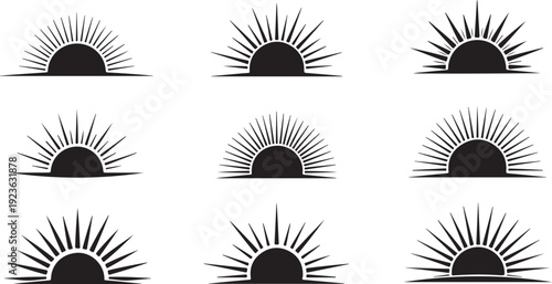 Collection of black sunburst icons in various positions