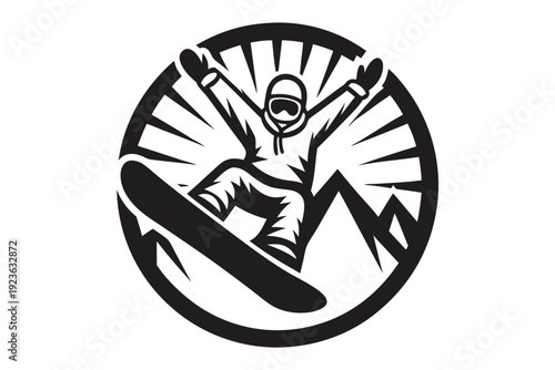 Spaceman snowboarding amidst cosmic stars and lightning, radiating interstellar energy and adventurous thrills