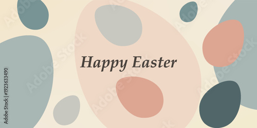 A modern abstract Easter illustration featuring eggs represented as soft overlapping shapes, subtle gradients, and muted pastel colors. eps 10