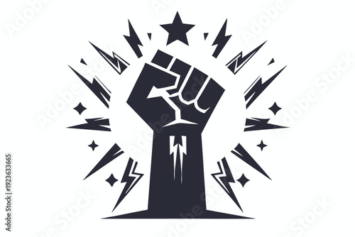 Stylized human fist shows power and solidarity with bold black outlined strokes in the design