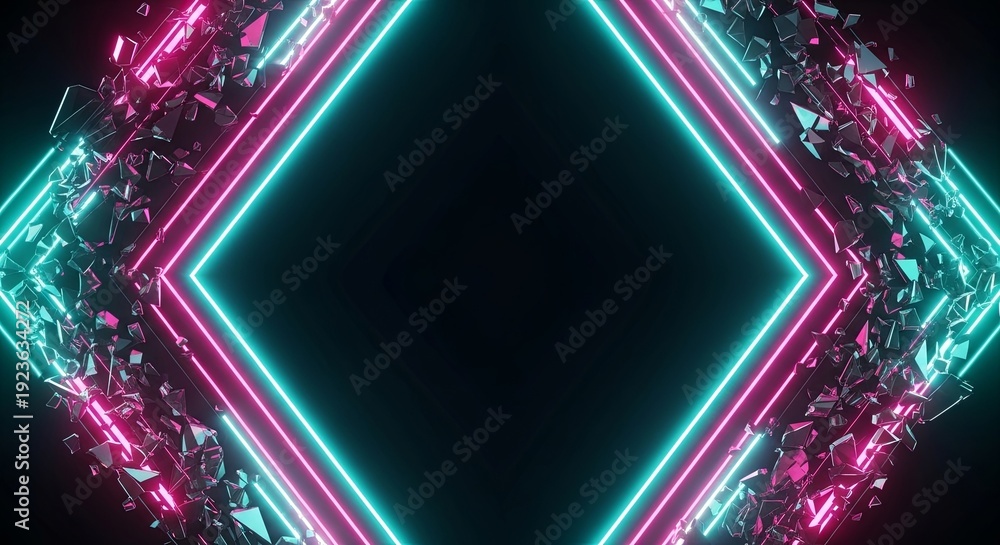 Obraz premium Neon Diamond Abstract: A captivating visual of vibrant neon diamond shapes, glowing with a brilliant light. Geometric shapes and a sense of depth, the image evokes a futuristic.