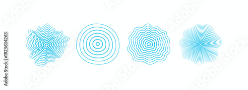 Set of light blue concentric ripple circles and wavy water ring vector icons isolated on white background