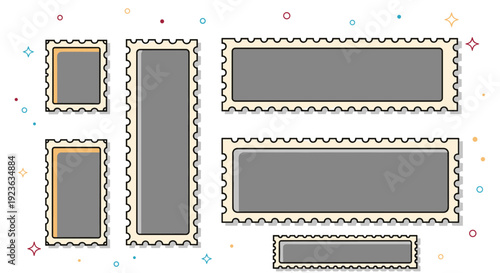 A collection of decorative postage stamps in flat modern vector style, ideal for crafting and stationery design