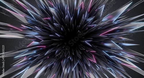 Abstract Starburst: A striking and modern abstract composition, featuring a captivating starburst design with sharp, multifaceted elements radiating outward from a central point.