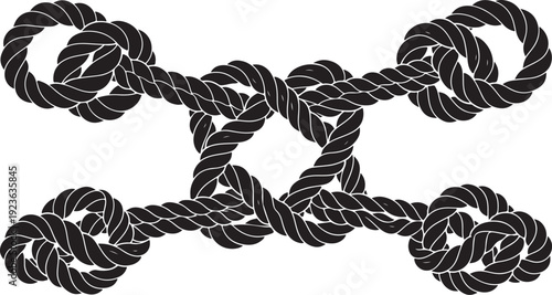 Interconnected Black Rope Knots on White Background Illustration Design