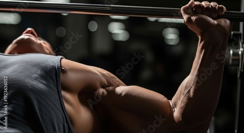 Strength and Determination: A muscular individual engages in intense weightlifting, showcasing physical power and dedication. A display of strength, focus and commitment
