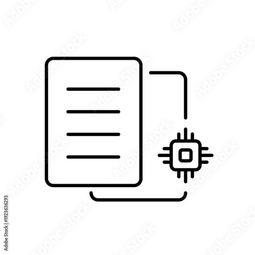 A vector icon representing version comparison with AI, showing two linked documents and an AI chip, created in line style with editable stroke