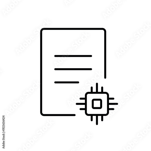 A vector icon representing AI-assisted summarization of a document, created in line style with editable stroke