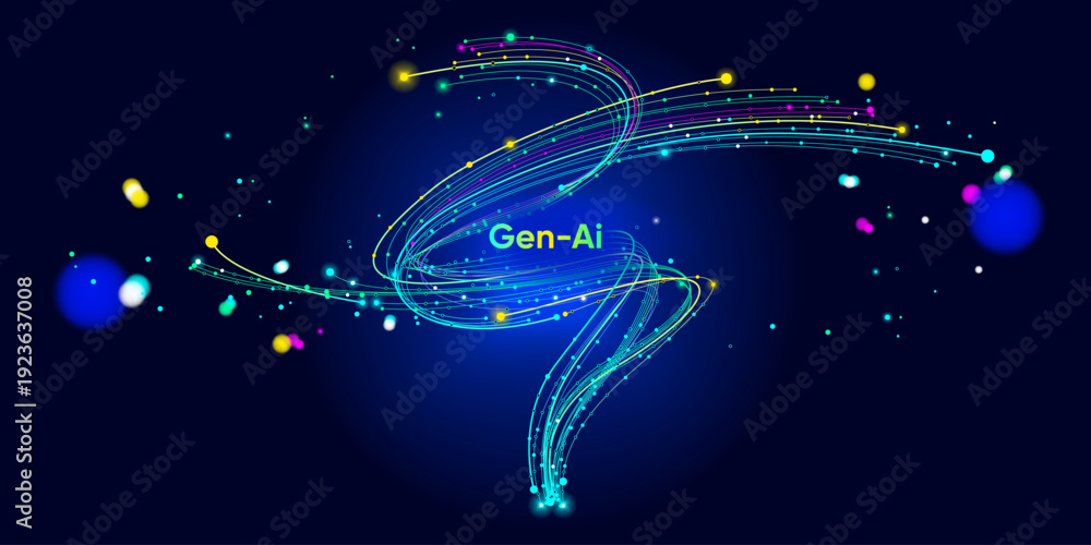 Obraz premium Illustration of abstract stream. Artificial intelligence. Big data, technology, AI, data transfer, data flow, large language model, generative AI, LLM, NLP. NLG