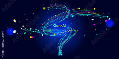 Illustration of abstract stream, AI brain concept. Artificial intelligence. Big data, technology, AI, data transfer, data flow, large language model, generative AI, LLM, NLP. NLG