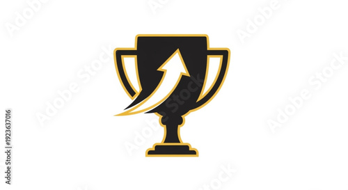 Trophy icon with upward arrow symbolizing achievement and success in a simple design