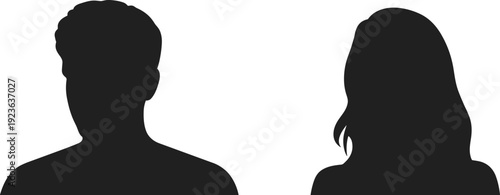 People, silhouettes, portrait, profile, male, female, head, face, avatar, identity, user, human, minimal, isolated, icon, vector, design, simple, flat, illustration