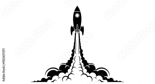 A rocket soaring into the sky, leaving a trail of smoke and flames behind it