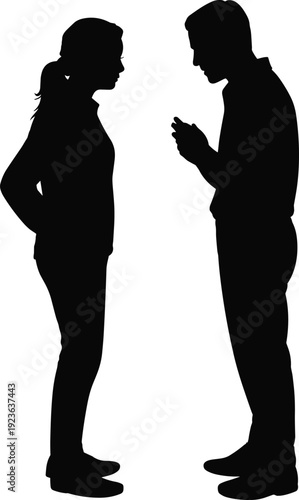 Couple silhouette arguing face to face conflict communication relationship disagreement isolated black illustration concept