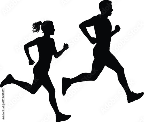 Foto Silhouette of Man and Woman Running Together Fitness Training and Healthy Lifest